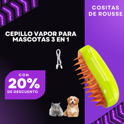 Cepillo Vapor Para Mascotas 3 En 1